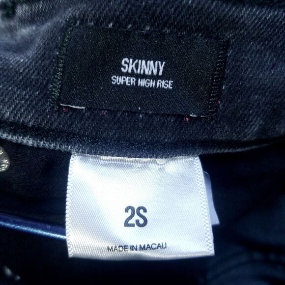 Express Jeans Womens 2S Black Skinny Súper High Rise Button Fly Dark Denim - Picture 9 of 12